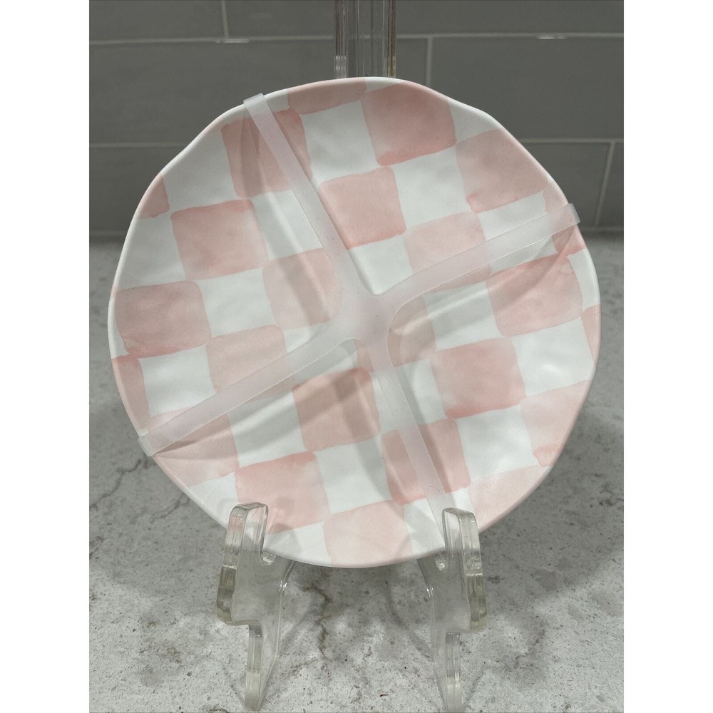 Set 4 CHECKERED PINK 6.5” Appetizer Salad Dessert Snack Plate Plates Melamine